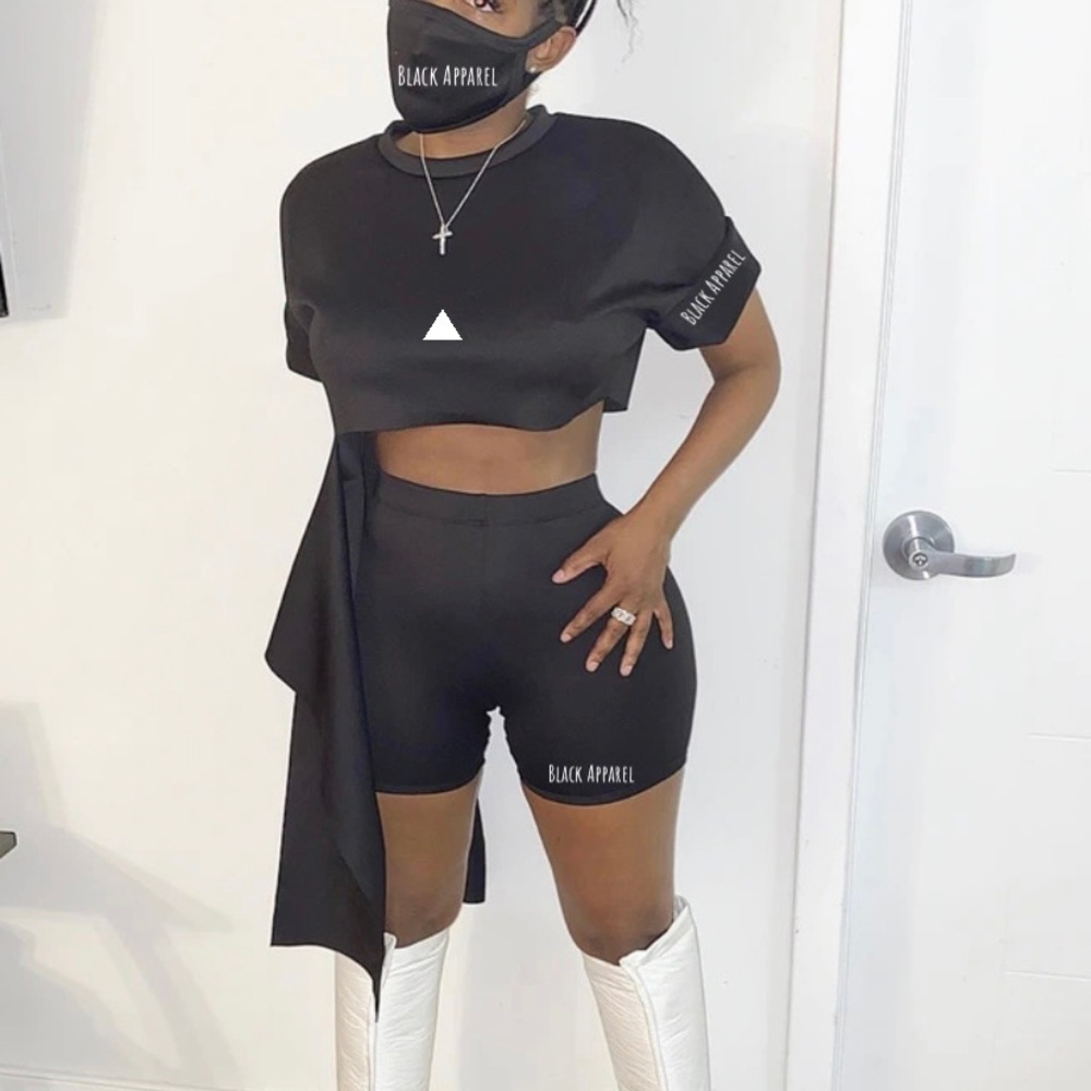 Black Apparel Tailed Shirt and Short Set